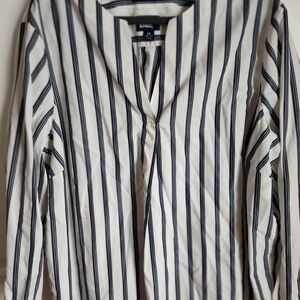 Lands' End White Blouse with Navy Stripes
